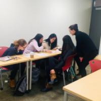 Students working at a table