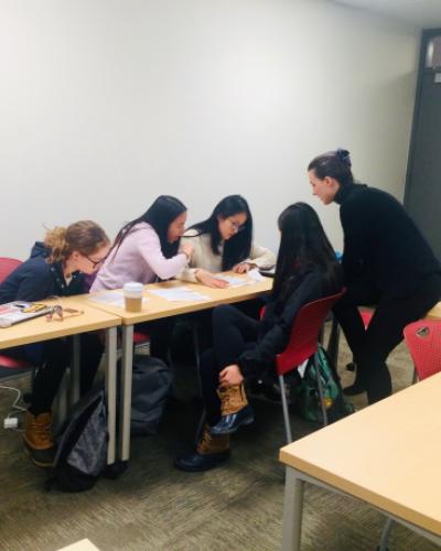 Students working at a table