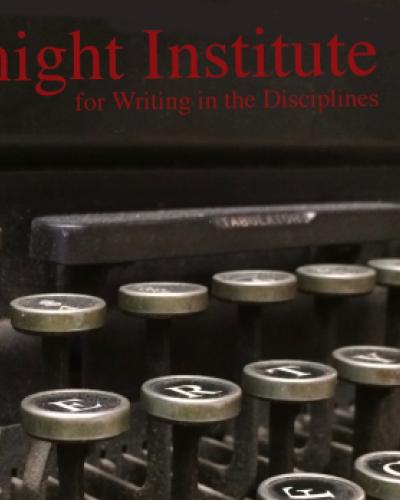 Knight Institute Logo imprinted on antique typewriter